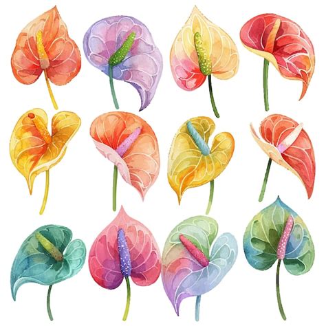 Premium Vector Simple Vector Watercolour Set Of Anthurium Flower