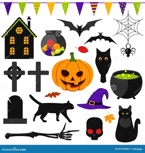 Set Of Halloween Symbols Stock Vector Illustration Of Collection