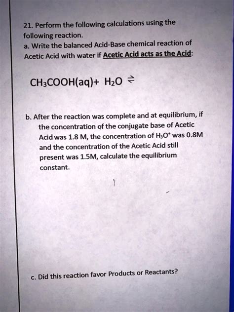 Solved Perform The Following Calculations Using The Following Reaction A Write The Balanced