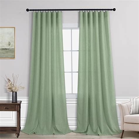 Amazon Koufall Sage Green Linen Curtains Inch Length For Living