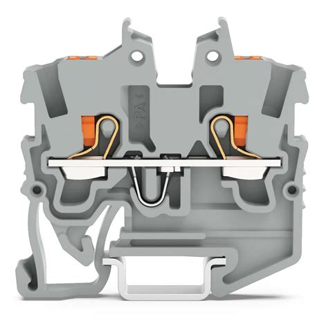 2线小型普通接线端子 有推压键 1 Mm² 有测试插孔 侧面中心标记 适于din 15型导轨 Push In Cage
