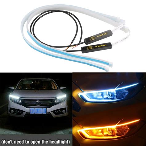 2pcs Ultrafine Cars Drl Led Daytime Running Lights Hite Turn Signal Yellow Flexible Led Strip