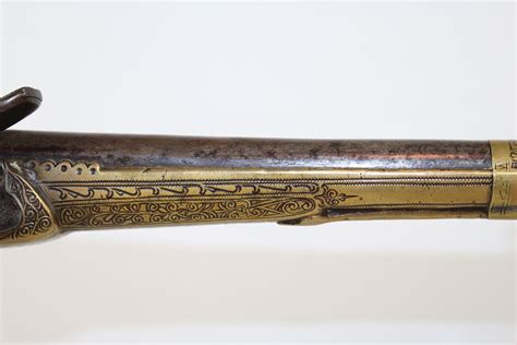 Ottoman Turkish Flintlock Miquelet Pistol Engraved Rattail Antique