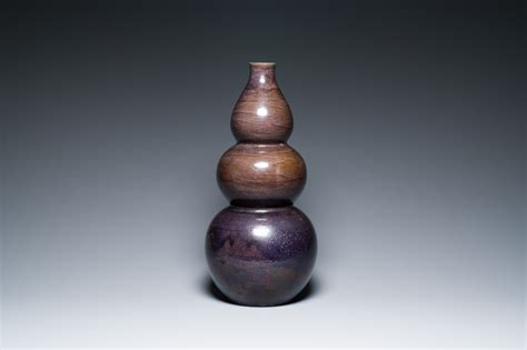 A Large Chinese Aubergine Glazed Triple Gourd Vase Th C Rob