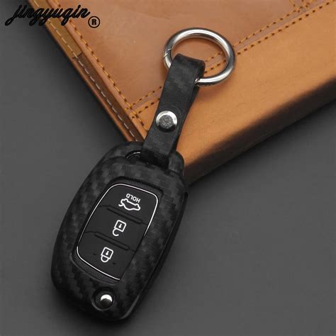 Jingyuqin Carbon Fiber Silicone Remote Flip Car Key Case Cove For