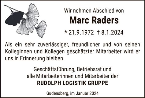 Traueranzeigen Von Marc Raders Trauer Hna De