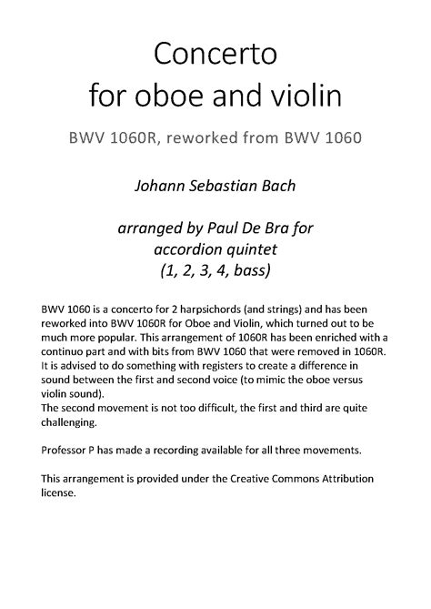 Concerto For Violin And Oboe In C Minor Bwv R Bach Johann