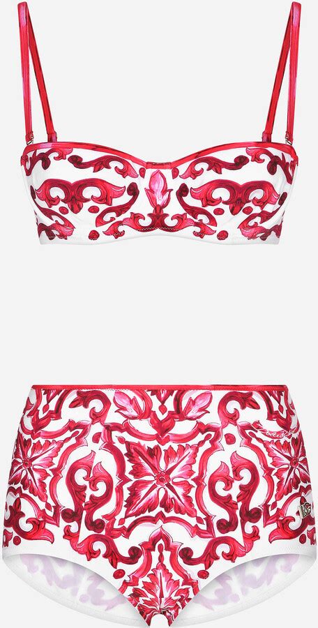 Dolce And Gabbana Majolica Print Balconette Bikini Top And Bottoms