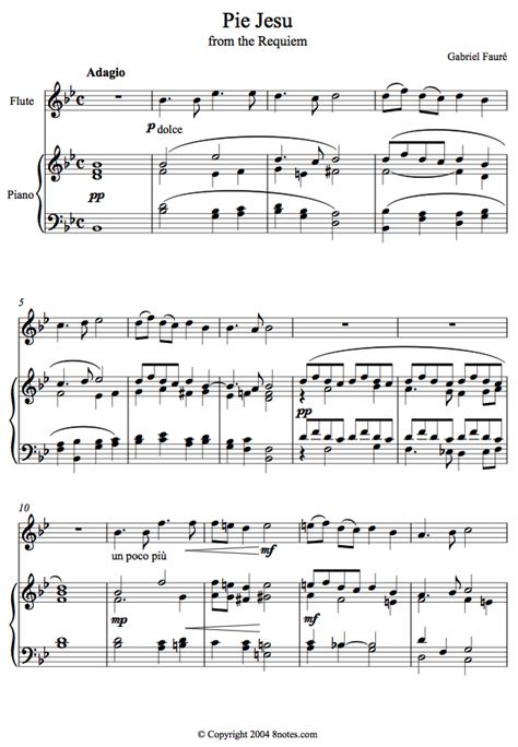 ﻿fauré Pie Jesu From The Requiem Sheet Music For Flute