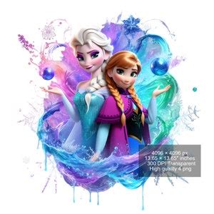 4 PNG Elsa And Anna Frozen Splash And Watercolor Digital Design PNG