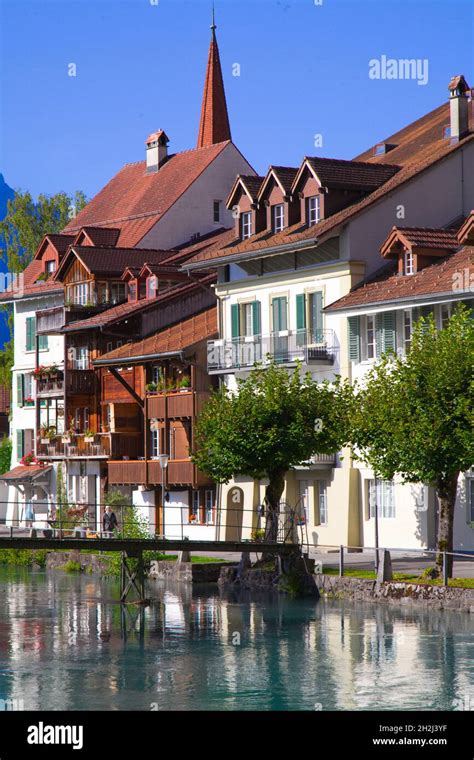 Switzerland Berne Interlaken Unterseen Aare River Riverside Stock