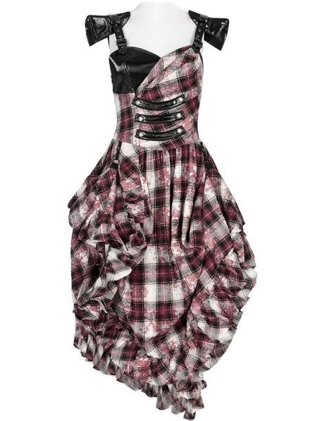 Punk Rave Black And Red Gothic Punk Sweet Cool Plaid Irregular Dress