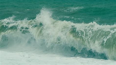 Big Sea Waves Splash In Sandy Beach Beautiful Strong Big Waves With