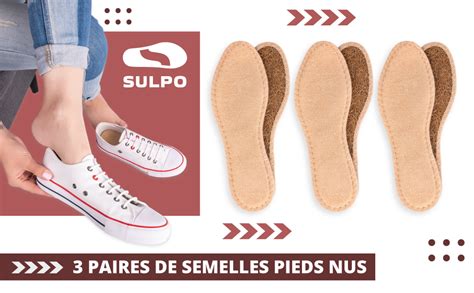 SULPO Lot de 3 paires de semelles pieds nus en 100 coton éponge avec