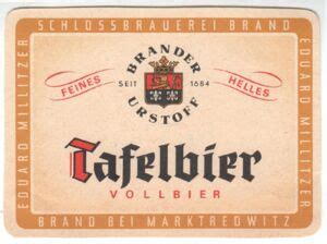 Drink Label Brander Urstoff Tafelbier Schlossbrauerei Brand Germany