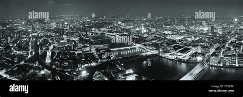 London Aerial View Panorama At Night With Urban Architectures And