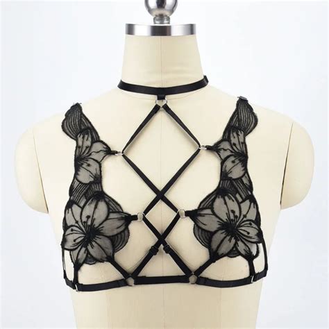 Lace Harness Crop Top Cage Bra Women Fetish Wear Bondage Lingerie Body