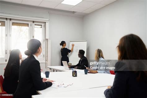 A Woman Shows An Organizational Chart Which It Is Draw In A Whiteboards