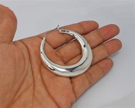 Round Hoop Earrings 50mm Silver Moon Earring Sup Silver Sup Silver