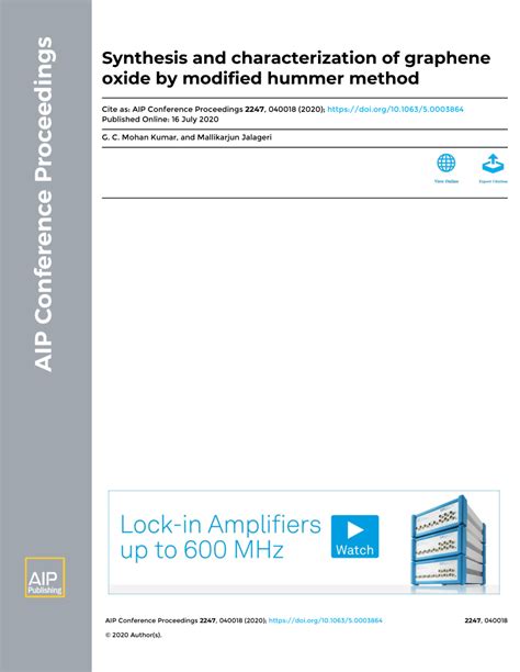 PDF Synthesis And Characterization Of Graphene Oxide By Modified