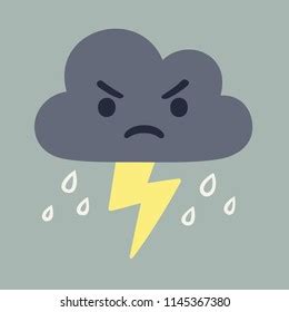 Angry Storm Cloud Drawing Lightning Rain Stock Vector Royalty Free