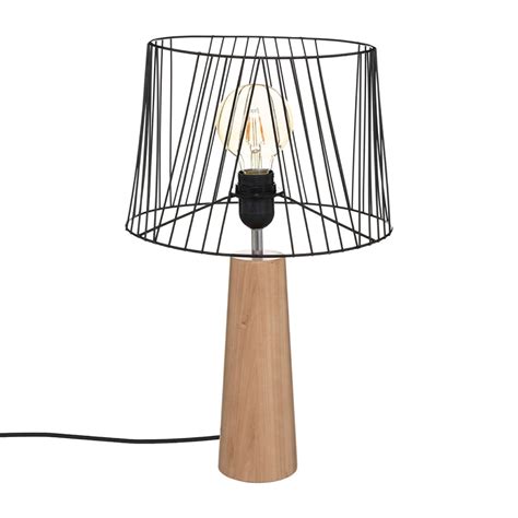 Lampe à poser JOE métal noire bois H46cm Centrakor