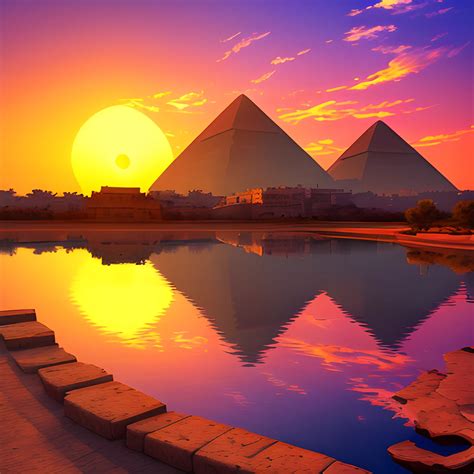 Amazing Sunset Behind Nile And Pyramids Realistic Arthub Ai