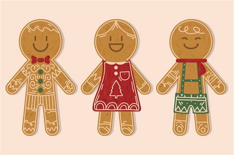 Free Vector Hand Drawn Gingerbread Man Cookies Collection