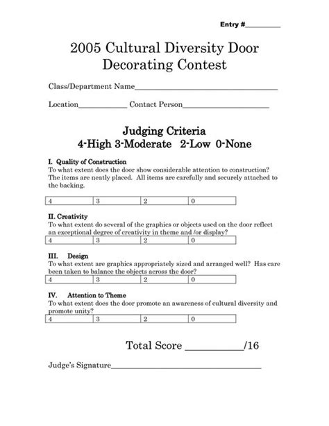 Printable Decorating Contest Score Sheet