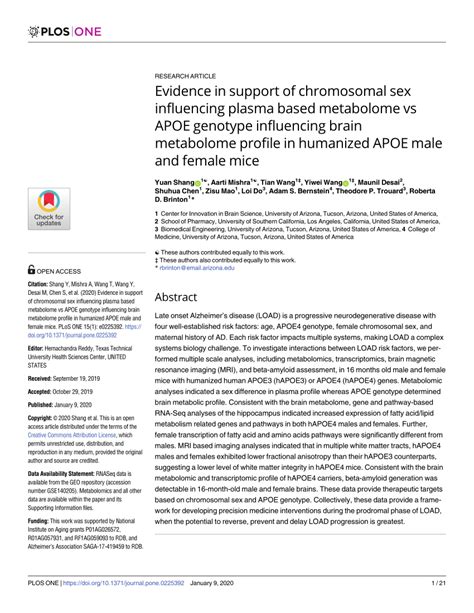 Pdf Evidence In Support Of Chromosomal Sex Influencing Plasma Based