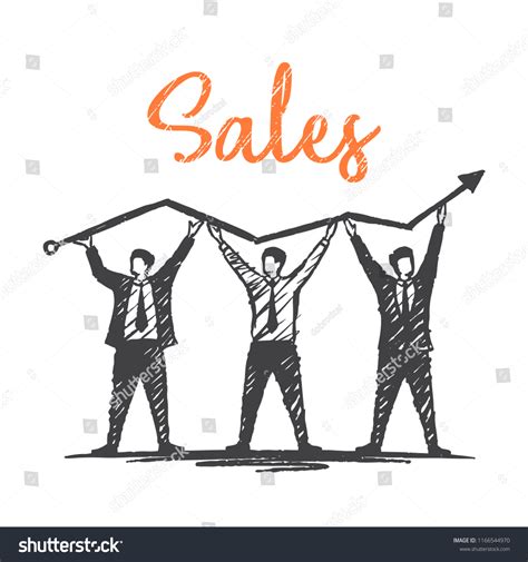 Sales Business Concept Sketch Three Businessmen Stock Vector Royalty