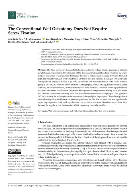 (PDF) The Conventional Weil Osteotomy Does Not Require Screw Fixation