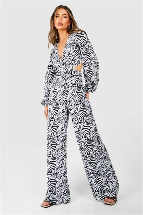 Zebra Wrap Cut Out Jumpsuit Boohoo Uk