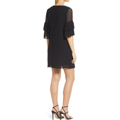 Sam Edelman Sam Edelman Black Shift Mini Dress Pleated Elbow Sleeves