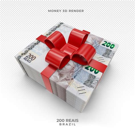 Premium PSD Brazilian Money 200 Reais Note With Gift Ribbon 3d Render