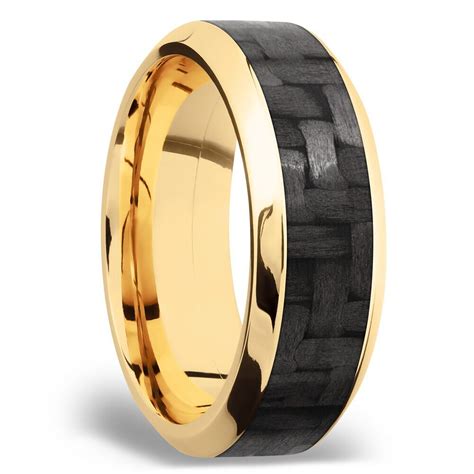 High Bevel Carbon Fiber Inlay Men S Wedding Ring In K Yellow Gold Mm