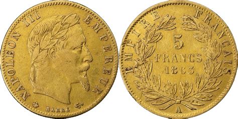 France 5 Francs 1863 A Napoleon III Napoléon III Paris Gold EF 40 45