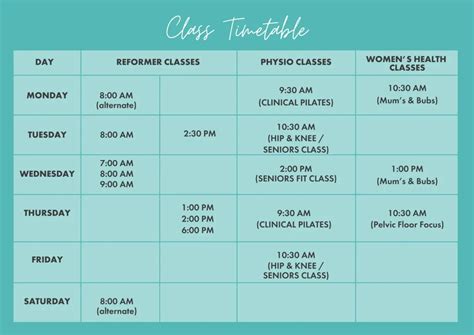 Class Timetable Revolution Rehab Physiotherapy