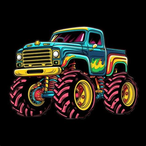 Premium Ai Image Colorful Monster Truck Sticker Graphic With White