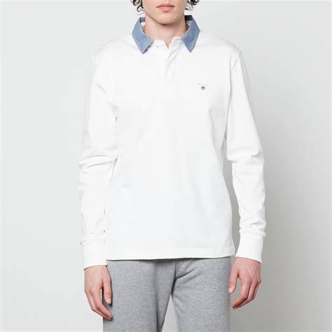 Gant Original Barstripe Heavy Rugger Long Sleeve Polo Shirt In White