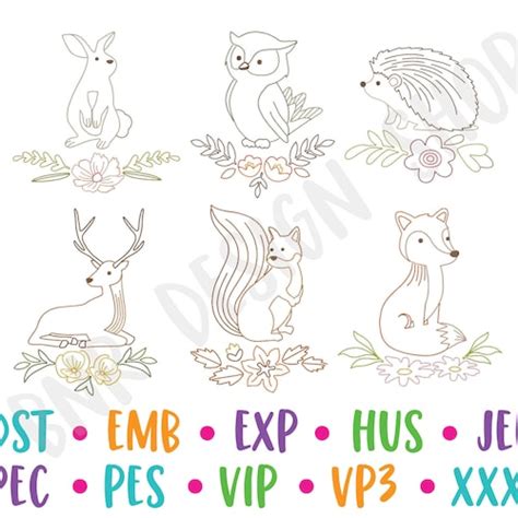 Woodland Animal Applique Designs Instant Digital Download Etsy