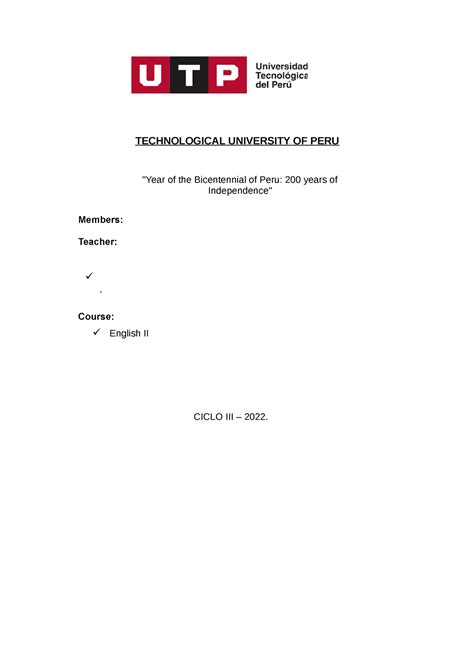 Week Tarea De Ingl S Semana Technological University Of Peru