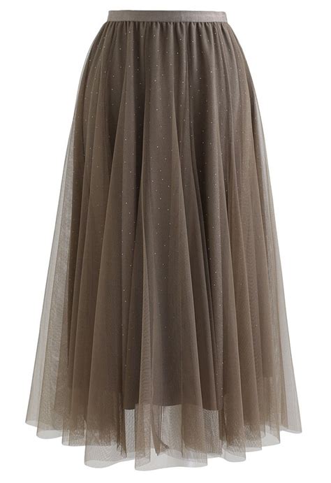 Rambling Crystal Decor Tulle Skirt In Brown Retro Indie And Unique Fashion