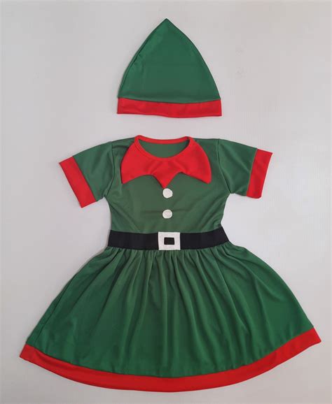 Vestido Infantil Duende Natal C Gorro Fantasia Elo