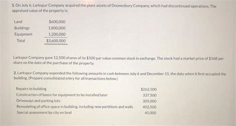 Solved 1 On July 6 Larkspur Company Acquired The Plant Chegg