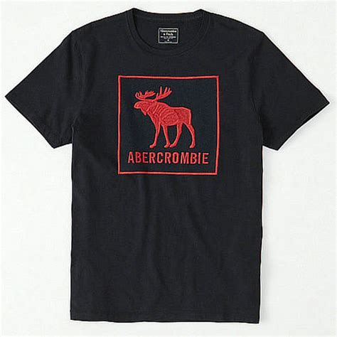 Abercrombie And Fitch Af 男士t恤 Aandf麋鹿字母刺繡印花 純棉圓領修身短袖 黑色 Abercrombie