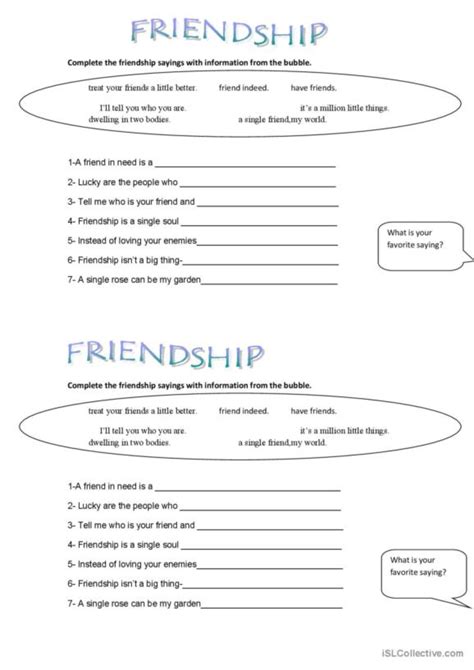 302 Friendship English Esl Worksheets Pdf And Doc