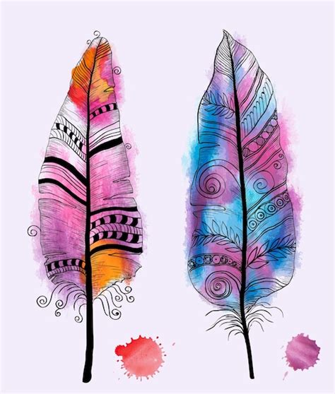 Premium Vector Watercolor Feather And Drops Of Paints