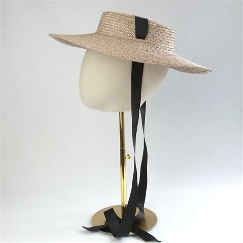 Pale Gold Straw Boater Sun Hat With Ribbon Tie And Detachable Ribbon