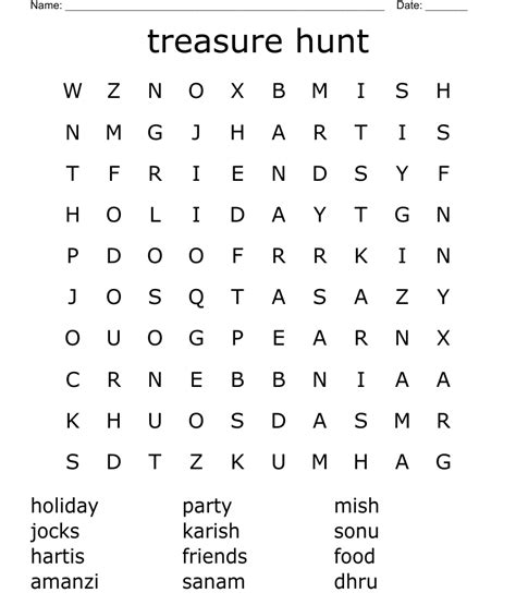 Treasure Hunt Word Search Wordmint